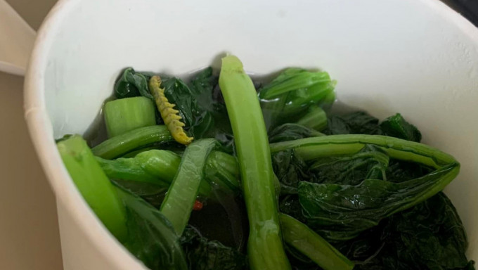 有网民在外卖菜心内发现菜虫。「西环变幻时」FB