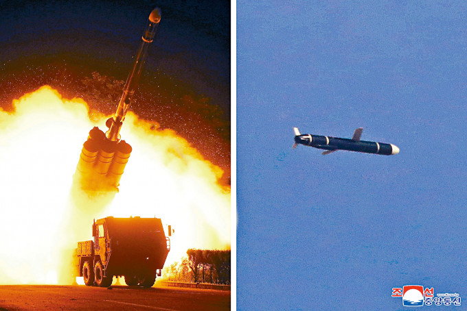 北韓周末一連兩天在秘密地點進行的遠程巡航導彈試射，當局在周一公開當天的照片。