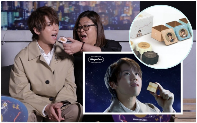 「人气王」姜涛与花姐母子档破天荒幕前合作，拍摄月饼广告。