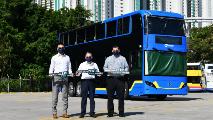 城巴簡介全球首輛三軸雙層氫燃料電池巴士。資料圖片