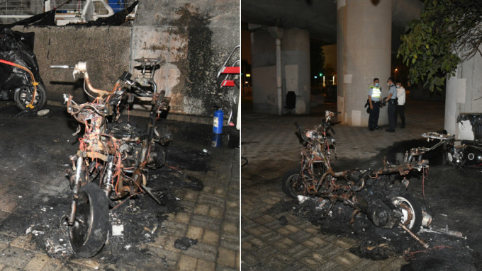 启德电单车陷火海 烧剩支架警方调查。