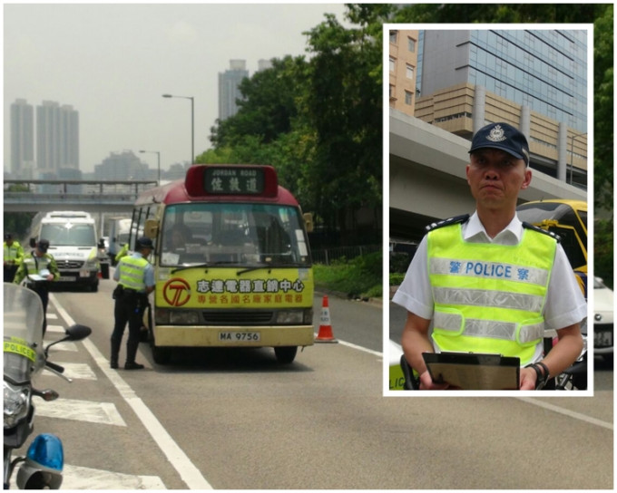 警方今午在油麻地西九龙走廊西往葵涌方向，近渡船街的一段路设置路障随机截查。