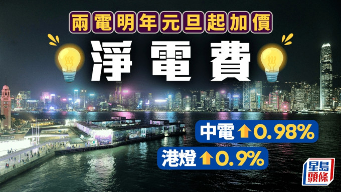 两电加价︱中电及港灯明年1月起按年加净电价少于1%