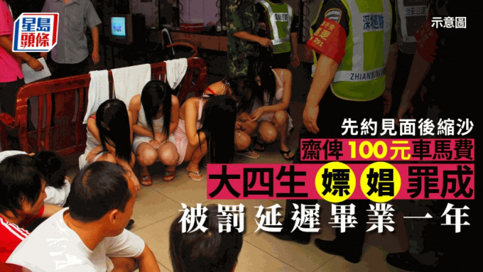 河南大学生约嫖后缩沙，给了100元车马费，仍遭行政拘留5天。 示意图