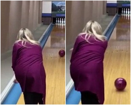 影片顯示小特朗普的妻子瓦妮莎在打保齡球。網圖