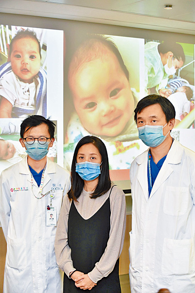 兒童醫院呼籲捐心救四個月大女嬰。左起：任力恒醫生、黎太、倫建成醫生。