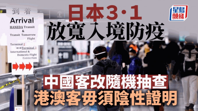 日本3月1日起放寬中國入境防疫措施，入境檢測改為隨機抽查。路透資料圖