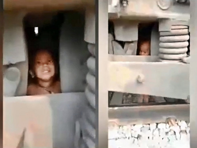 男童被卡在火车空隙。网上影片截图