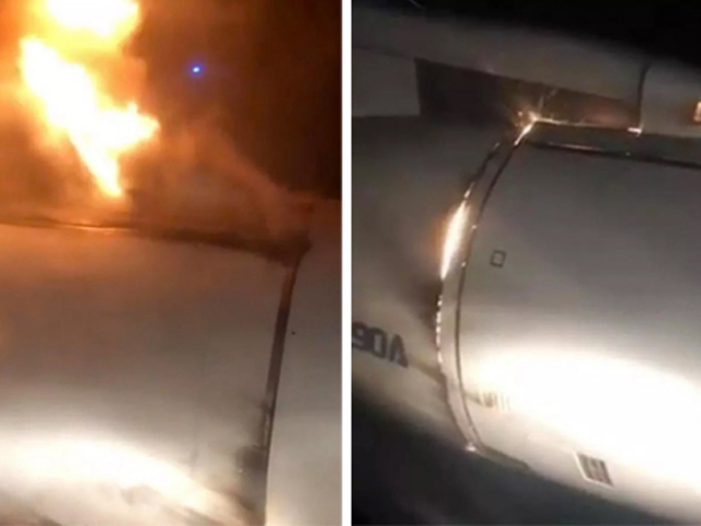 俄羅斯紅翼航空公司一架客機周三早上起飛不久，引擎突然著火。 影片截圖