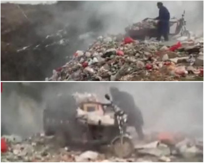 垃圾山越堆越高，但每天仍有大批垃圾倒进。