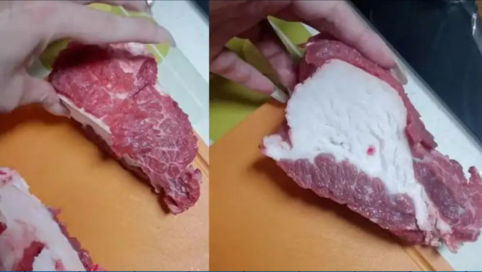 遼寧女子超市買牛肉回家發現竟是「牛油包瘦肉」。