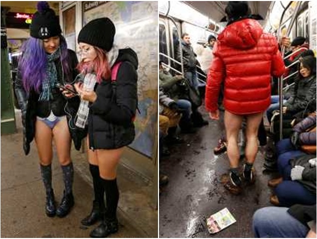 参加者脱下面裤，只穿著上衣和内裤乘搭地铁。