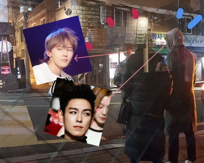 網民拍得GD與T.O.P在街頭寒喧照。