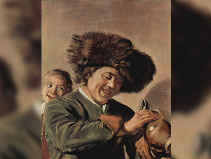 画家哈尔斯（Frans Hals）的真迹《两个笑著的男孩和一杯啤酒》。网图