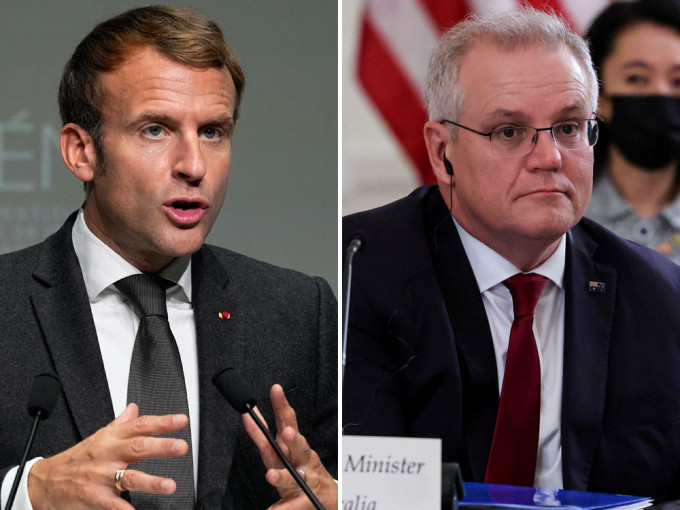 法國總統馬克龍與澳洲總理莫里森通電話，是 潛艇風波以來首次。AP/reuters圖片
