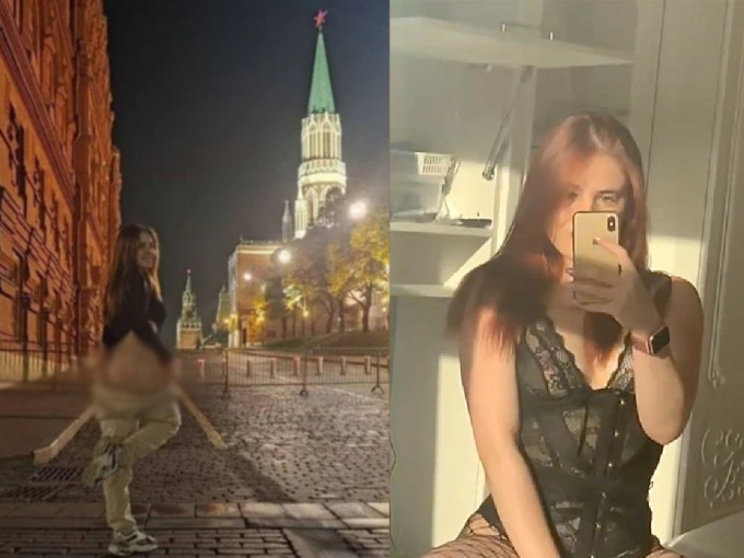 俄罗斯一名成人女星在克里姆林宫外拍照时露出臀部，事后被判入狱14日。 （网上图片）