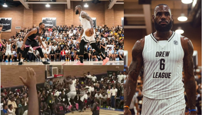 大帝再度駕臨Drew League，過千球迷逼爆場館，以一睹偶像風采。 網上圖片