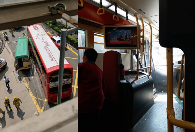 九巴46X线巴士与一辆481B专线小巴在大围站对出相撞。fb群组「香港突发事故报料区」