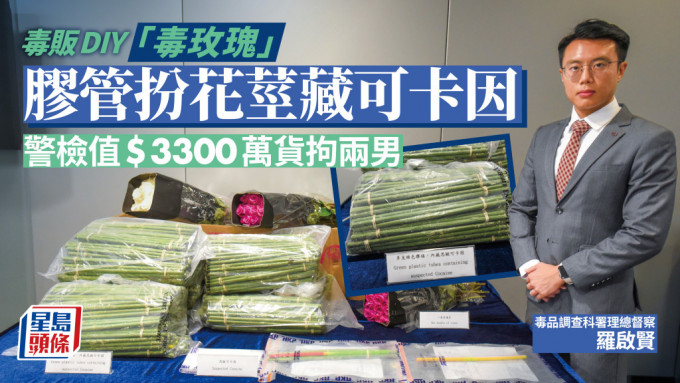 毒販自製「毒玫瑰」 膠管扮花莖藏可卡因 警檢3300萬元貨拘兩男 