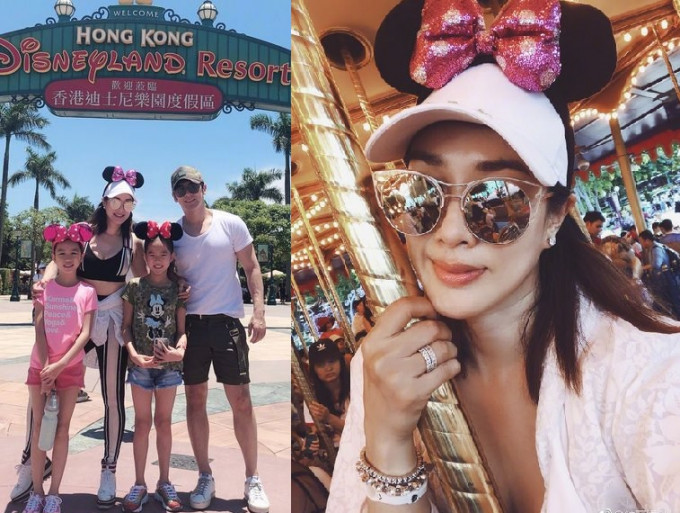 Christy两夫妻就带同二女Jaden和细女Cayla一起去到香港迪士尼乐园玩。