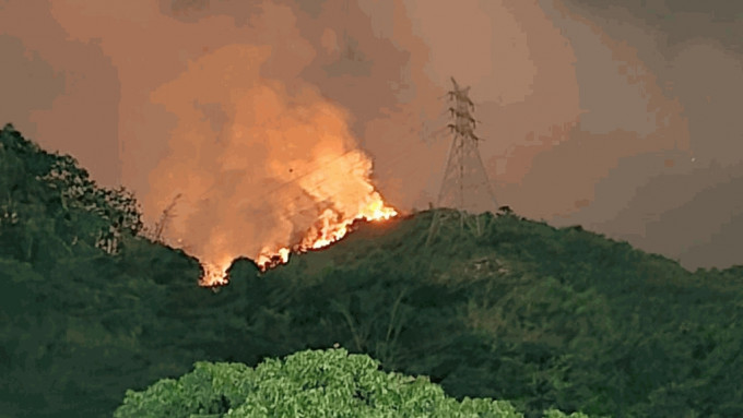 屯门九迳山山火晚上曾死灰复燃 。屯门友fb图片