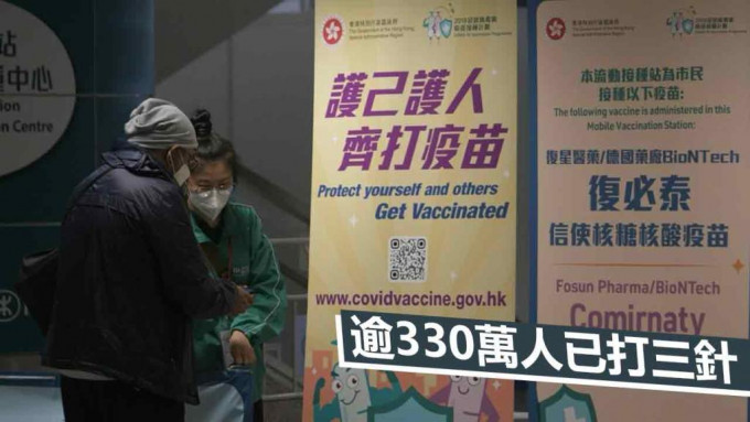 超過330萬人已經接種三針疫苗。資料圖片