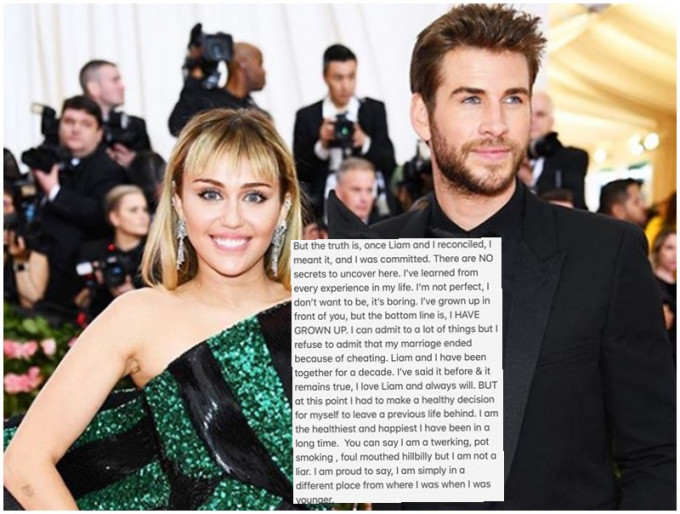 被指婚姻失敗因出軌，Miley發文否認。Miley IG