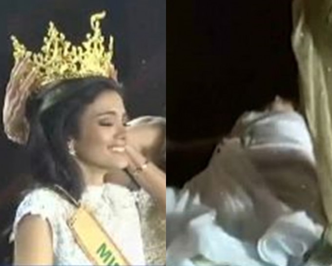 巴拉圭佳麗當選「萬國小姐」，難以置信當場暈倒。網上圖片