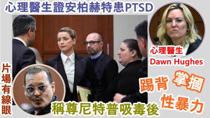 心理醫生Dawn作證時表示經過29小時與安柏的諮詢後，相信她是家暴受害者。