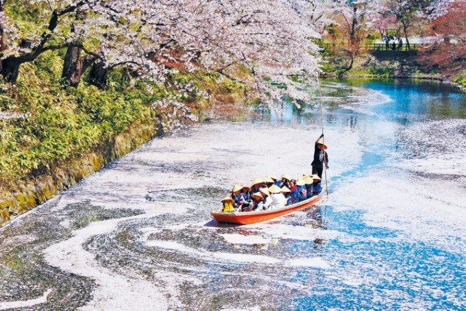 青森县弘前公园，被誉为日本三大赏樱名所之一，春日景致美不胜收。