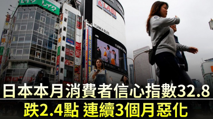 日本本月的消費者信心指數為32.8，較上月下跌2.4點。(路透社資料圖片)