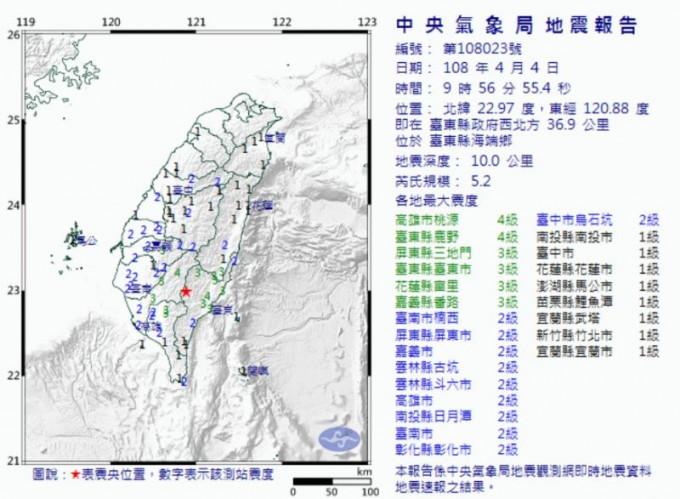 台湾气象局网站。