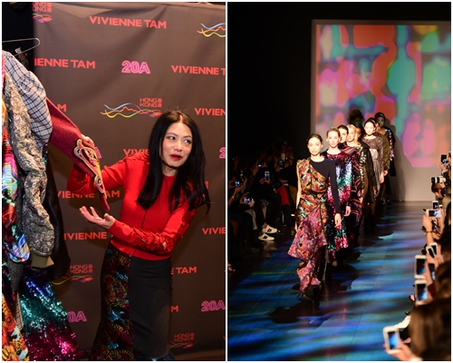 Vivienne Tam（左）介绍她以香港为灵感的2017秋冬时装系列。