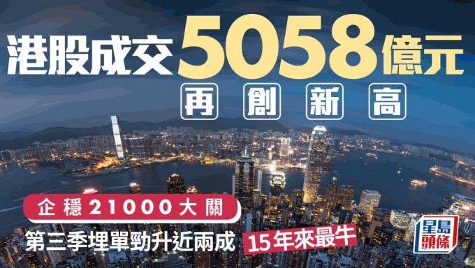 恒指成交破天荒創下5058億元 第三季升近兩成15年最牛 分析稱內地不惜代價救經濟｜港股收市