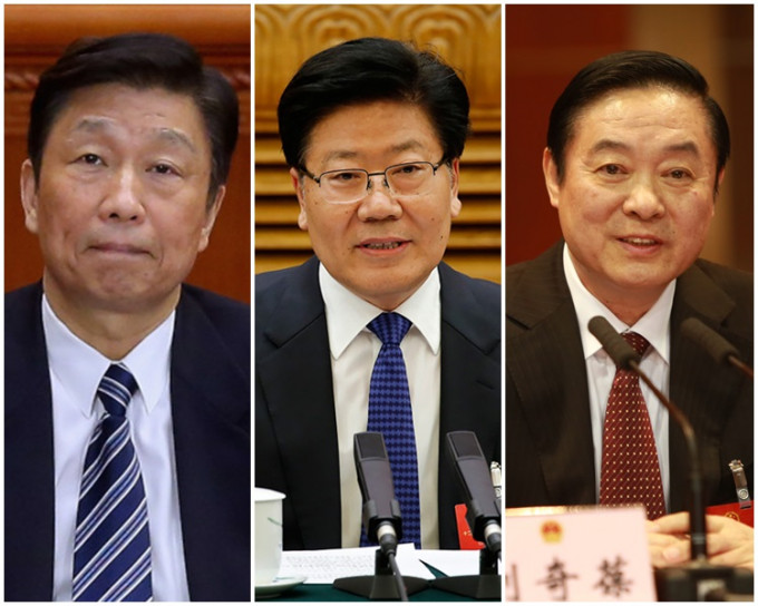 李源潮(左)、张春贤(中)及刘奇葆未连任政治局委员。网上图片