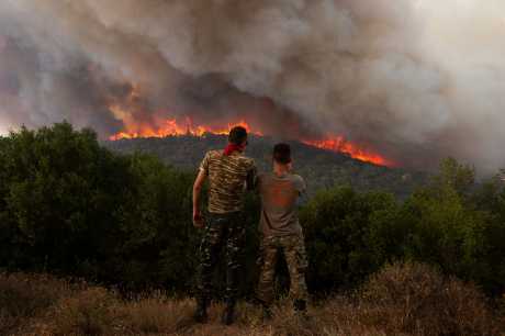 希臘東北部埃夫羅斯地區發生山火，火焰燒毀了大片森林。美聯社