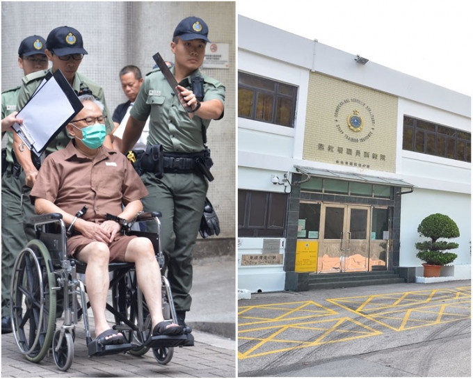 曾蔭權（左）昨日坐輪椅出院後，轉往赤柱監獄服餘下的刑期。