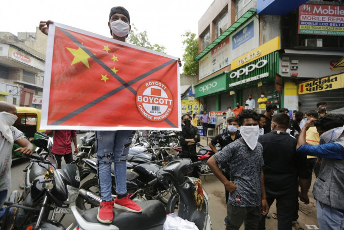 印度持續爆發反華示威。AP圖片