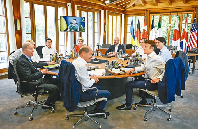 G7和歐盟領袖周一在德國舉行峰會，烏克蘭總統澤連斯基以視像形式參加。