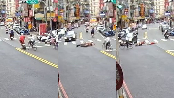 台湾一名老伯马路踩单车突转弯害铁骑士「炒车」，事后望两眼就走人，被指肇逃。