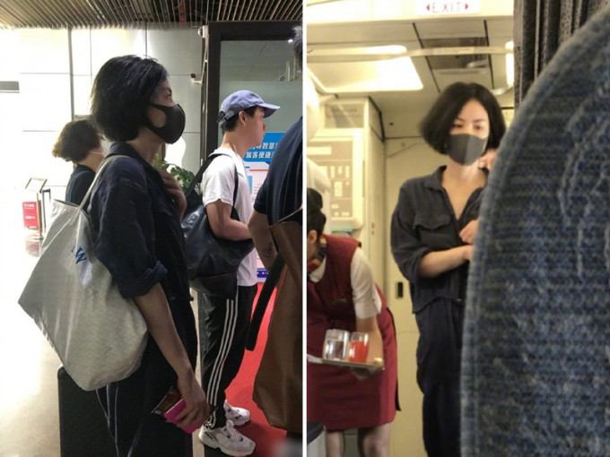 近日有内地网民在往香港航班野生捕获天后王菲。　