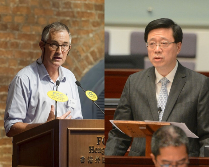 李家超（右）强调马凯（左）被拒入境事件无关言论自由。资料图片