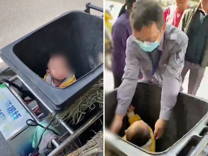 上海一名女子與丈夫前妻起爭執，離譜地將2歲親兒丟入垃圾桶。（網圖）