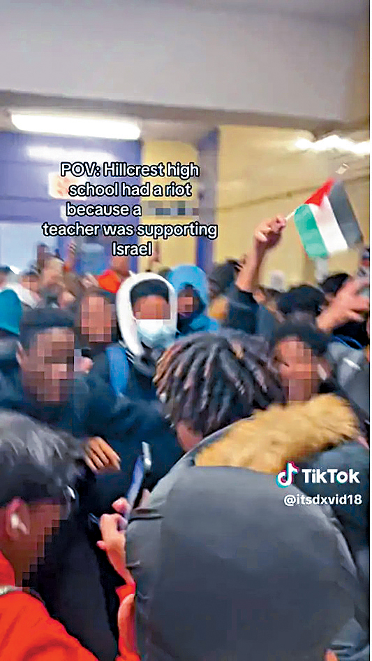 有学生拍下纽约中学骚乱情况，在TikTok发布。
