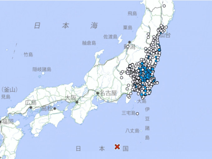 日本東海道以南海域發生6.2級地震。日本氣象廳圖片