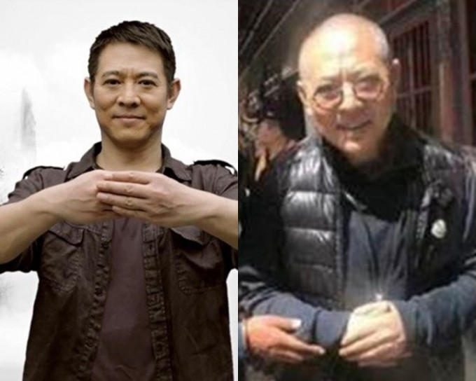 网传李连杰的相片（右），显得他十分老态，与旧日武打形象极大落差。网图