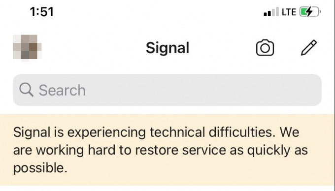 营运商在Signal发出告示，指现时出现技术问题，正进行抢修。