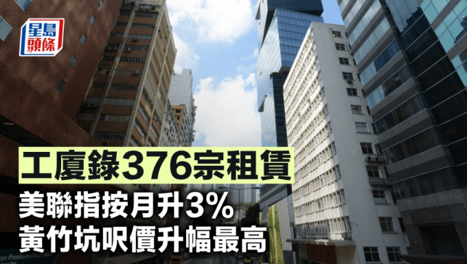 工廈錄376宗租賃 美聯指按月升3% 黃竹坑呎價升幅最高