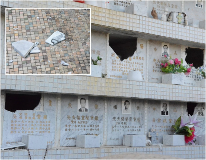 坟场85个龛位被人破坏。