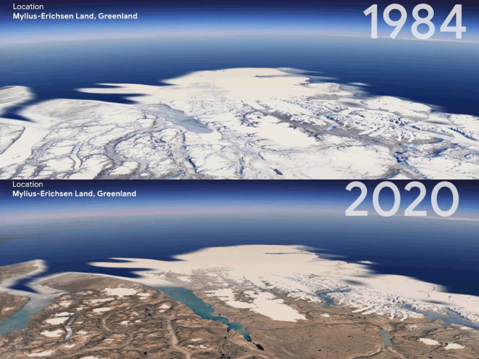 「縮時攝影」功能可觀看氣候變遷和人類行為帶予地球的改變。影片截圖